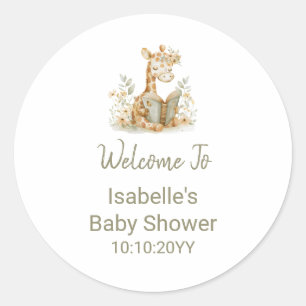 Ny Kapitel Börjar Giraff Sagobok Baby Shower Runt Klistermärke
