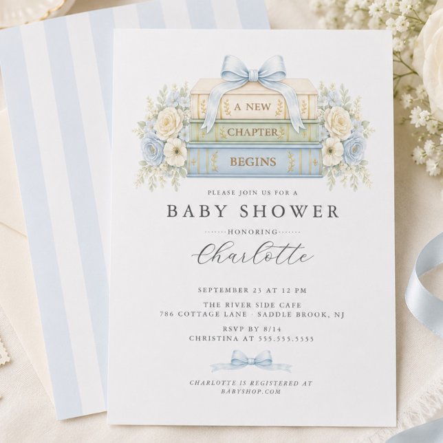 Ny Kapitel Börjar Pojke Bebis Babyshower Inbjudan (Skapare uppladdad)