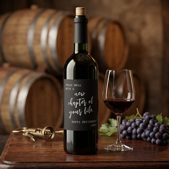 Ny Kapitel Lycklig Pension Anpassad Present Vinflaska Etikett (New Chapter Happy Retirement Custom Gift Wine Label)