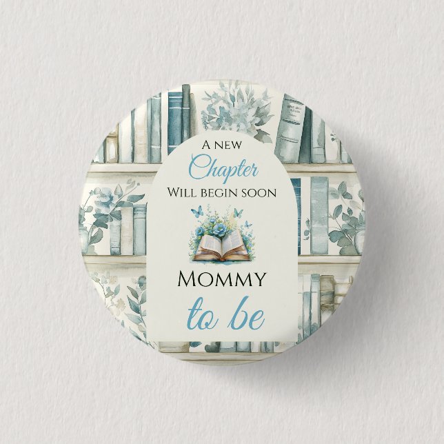 Ny Kapitel Pojkbibliotek Bok Baby Shower Dekoratio Knapp (Framsida)