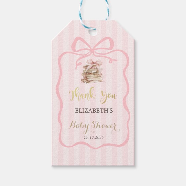 Ny kapitel Rosa band Slitade Baby Shower Presentetikett (Framsidan)