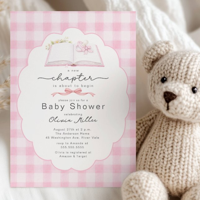 Ny Kapitel Rosa Bok Baby Shower Inbjudan (Skapare uppladdad)