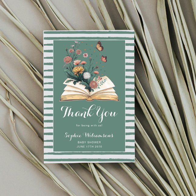 Ny kapitel saga bok blommor baby shower tack kort (Skapare uppladdad)