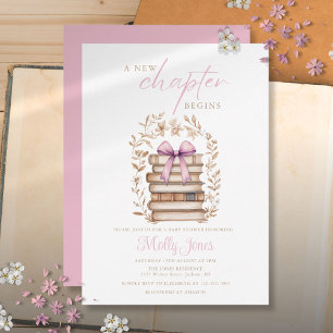Ny kapitel saga bok pink båge baby shower inbjudningar