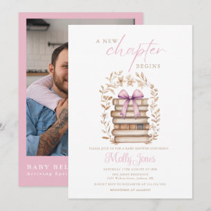 Ny Kapitel Sagobok Rosa Baby Shower Foto Inbjudningar