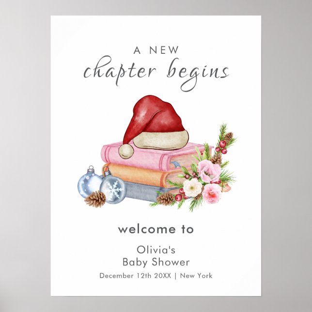 Ny Kapitel Vinter Blommig Baby Shower Välkomst Poster (Framsidan)