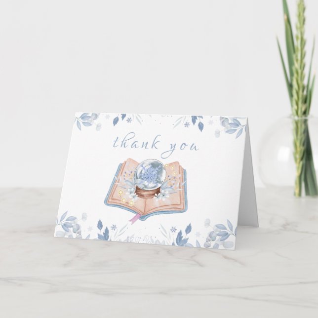 Ny Kapitel Vinter Blommig Snöboll Baby Shower Tack Kort (Framsida)