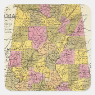 Ny karta av Alabama Fyrkantigt Klistermärke