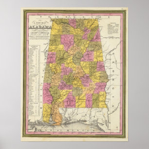 Ny karta av Alabama Poster