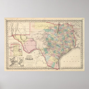 Ny karta av det statligt av Texas Poster