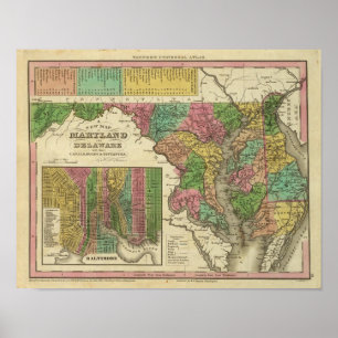 Ny karta av Maryland och Delaware 2 Poster