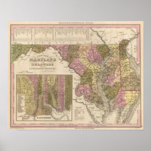 Ny karta av Maryland och Delaware Poster