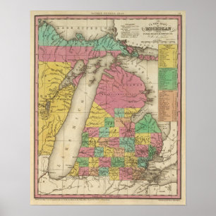 Ny karta av Michigan Poster