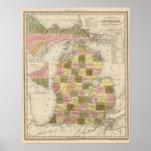 Ny karta av Michigan Poster