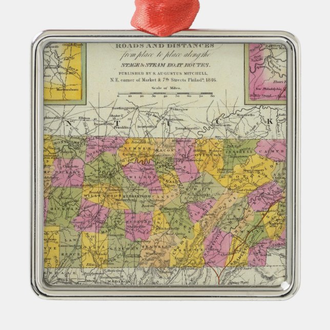 Ny karta av Tennessee Julgransprydnad Metall (Framsidan)