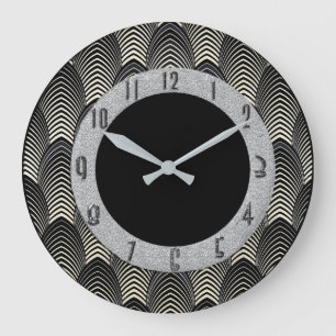 Ny konst Deco Stil Black och silver Stor Klocka