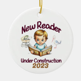 Ny läsare under uppbyggnad julgransprydnad keramik