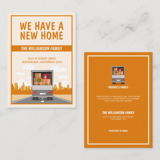Ny Lastbil och Orange Cityscape Budget Flytta Anteckningskort (Fram/baksida)