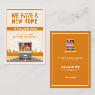 Ny Lastbil och Orange Cityscape Budget Flytta Anteckningskort