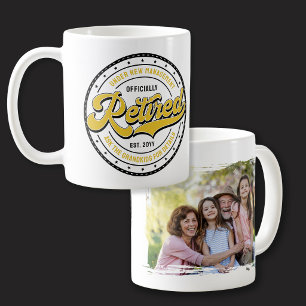Ny ledning Foto Barnbarn Roligt Pensionerad Kaffemugg