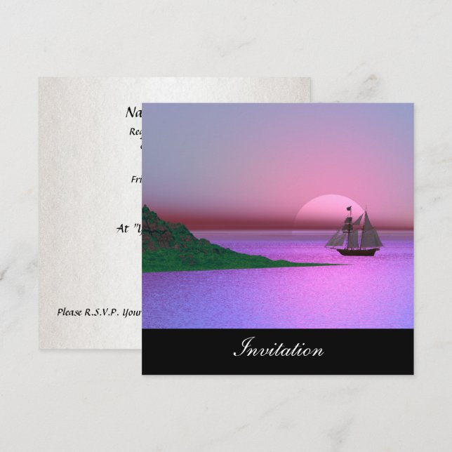 Ny lila populär inbjudan Fartyg (Fram/baksida)