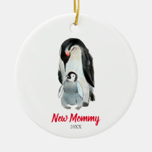 Ny Mamma Penguin Newborn Baby Första jul Julgransprydnad Keramik
