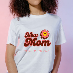 Ny mamma, rosa blomma anpassningsbar år t shirt