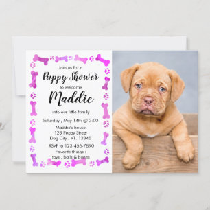 Ny marionett - Rosa Girl New Pet - Hund Birthday P Inbjudningar