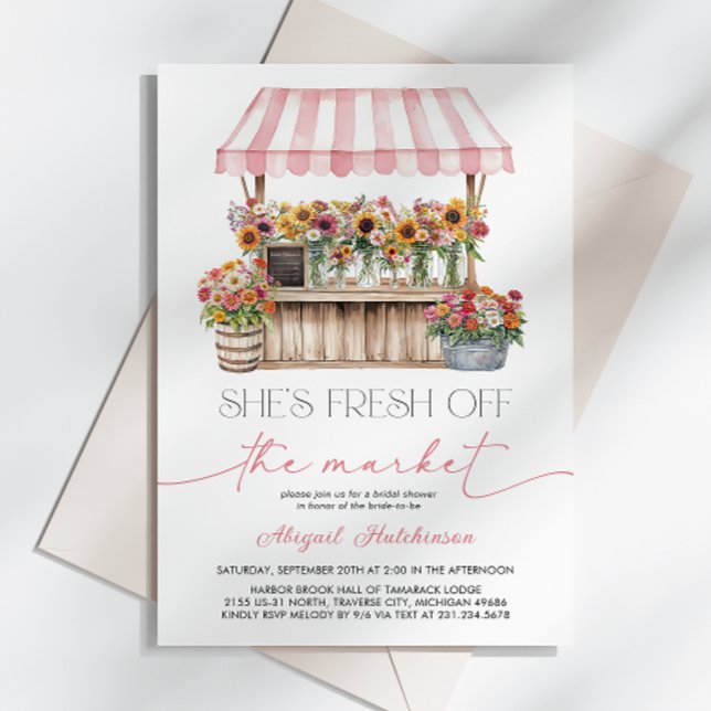 Ny Möhippa på marknaden Inbjudningar (Fresh off the Market Bridal Shower Invitation)