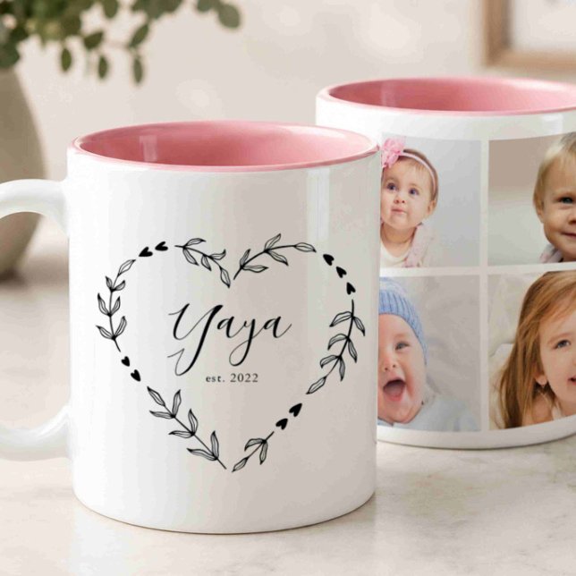 Ny Mormor År Est. Fyra Foto Collage Två-Tonad Mugg (Skapare uppladdad)