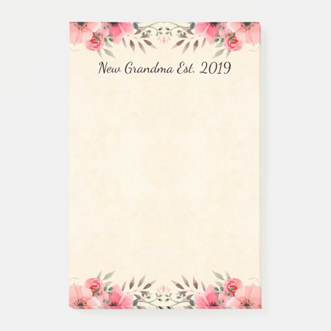 Ny mormor Est. 2019 nätt blom- gräns Post-it Block (Framsida)