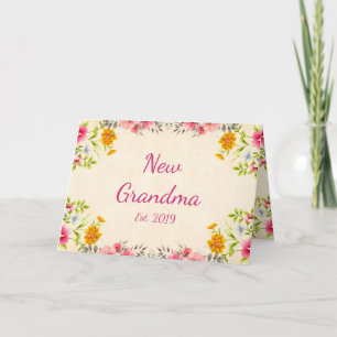 Ny mormor Est. 2019 nätt vintageblommigt Kort
