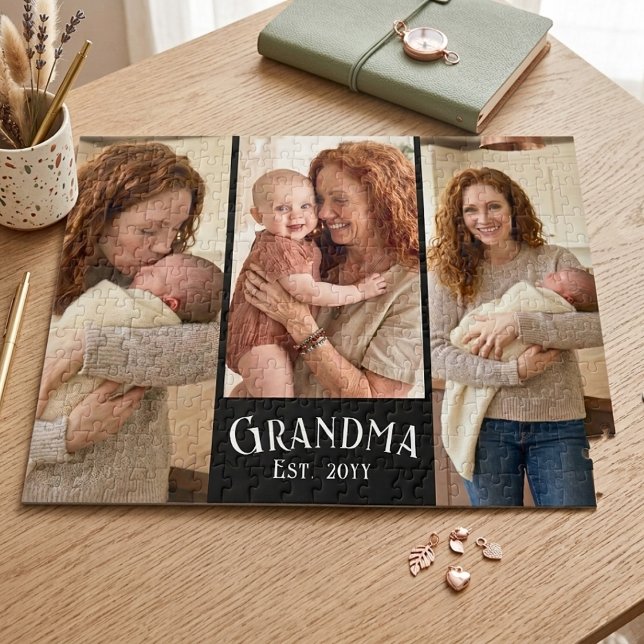 Ny Mormor Est. År Anpassat Namn 3 Foto Pussel (Skapare uppladdad)