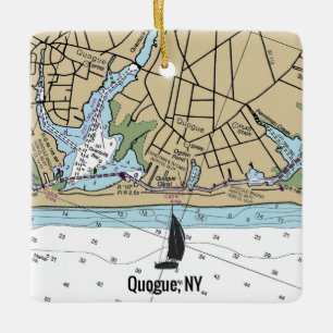 NY Nautical Diagram för Quogue Julgransprydnad Keramik