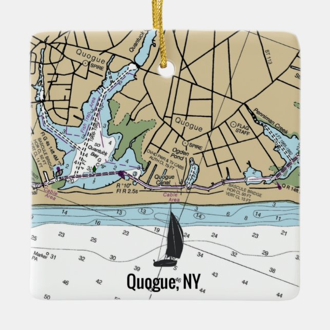NY Nautical Diagram för Quogue Julgransprydnad Keramik (Framsida)