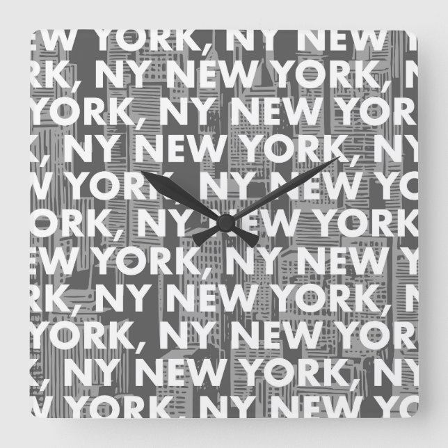 NY NEW YORK Graphic Mönster Fyrkantig Klocka (Framsida)