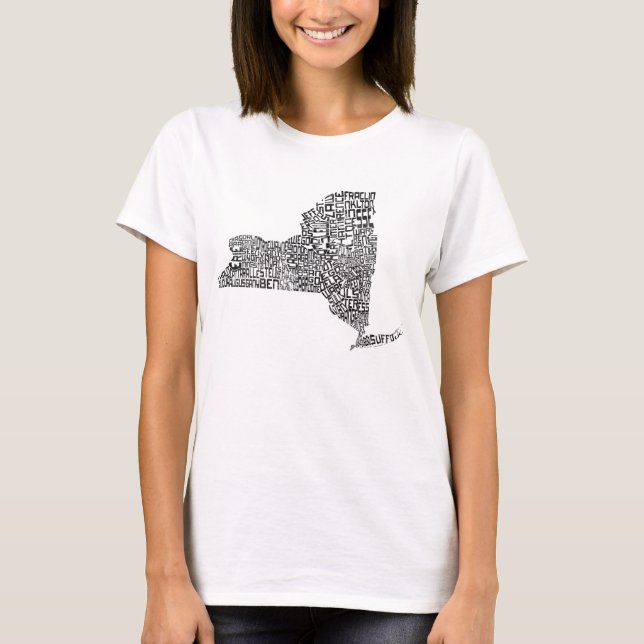 NY New York State Countyn Ord Art Karta T Shirt (Framsida)