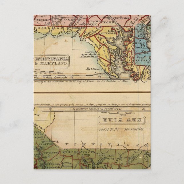 NY, NJ, Pa, Del, Md Vykort (Framsida)