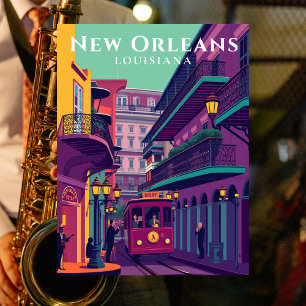 Ny Orleans Fransk Quarter Retro Travel Vykort