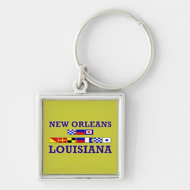 Ny Orleans Keychain Fyrkantig Silverfärgad Nyckelring (Framsidan)