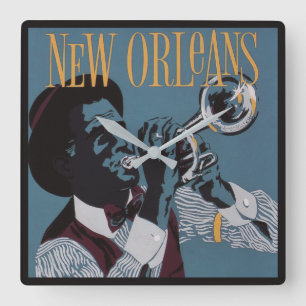 Ny Orleans musikmur Fyrkantig Klocka