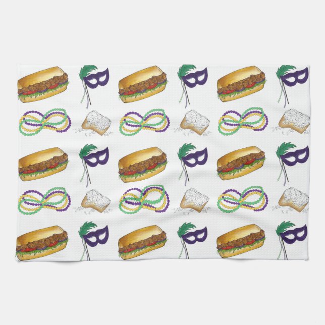 Ny Orleans NOLA Mardi Gras Pärlor Matmask Kökshandduk (Horisontell)