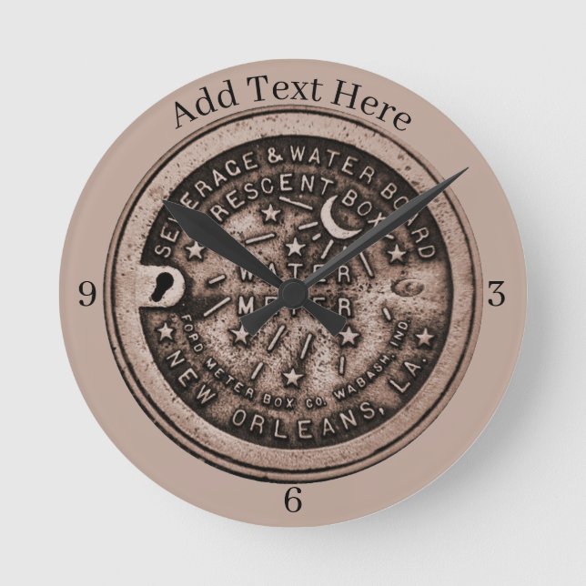 Ny Orleans Vatten Meter Clock, lägg till text Rund Klocka (Framsida)