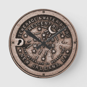 Ny Orleans Vatten Meter Clock, lägg till text Rund Klocka