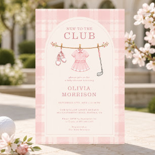 Ny På Klubben Golf Preppy Rosa Bebis Shower Inbjudningar