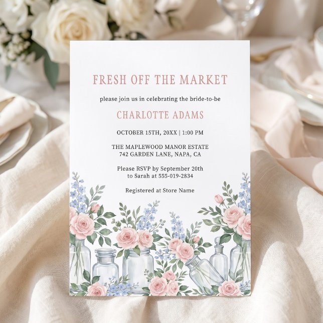 Ny på Marknaden Murarbröllopsfest Inbjudningar (Fresh Off The Market Mason Jar Bridal Shower Invitation)