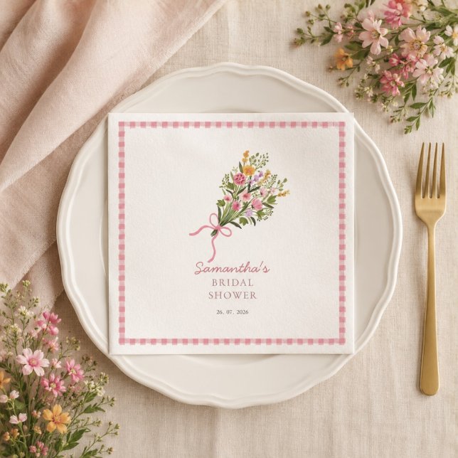 Ny på marknaden rosa gingham välkomstskylt pappersservett (Skapare uppladdad)