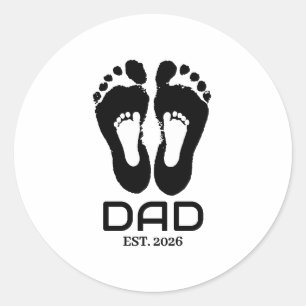 Ny pappa Baby Footprints Etablerat datum Runt Klistermärke
