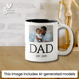 Ny Pappa-present Anpassad text Foto Pappa Grundad Två-Tonad Mugg