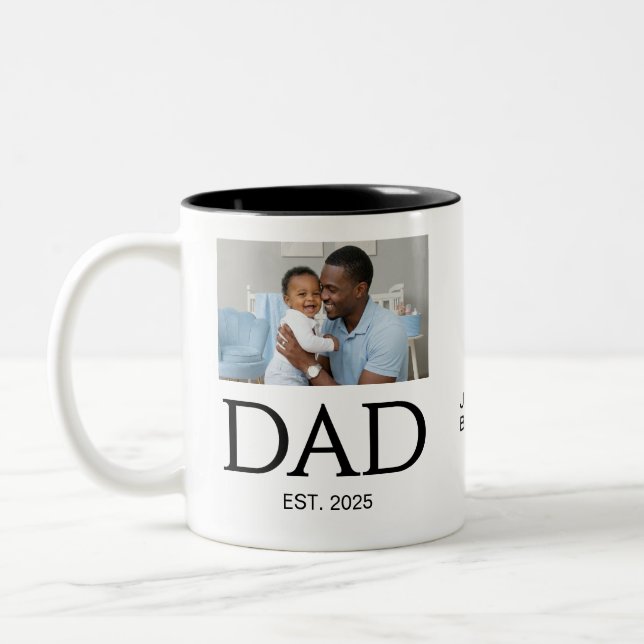 Ny Pappa-present Anpassad text Foto Pappa Grundad Två-Tonad Mugg (Vänster)